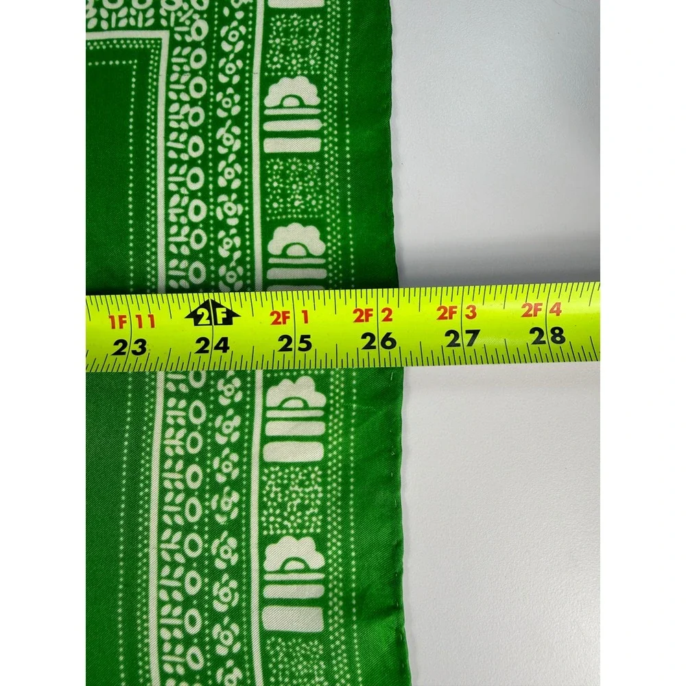 Echo Hand Rolled Green Satin Square Scarf Vintage Bandana Print Retro Mod 27'X26